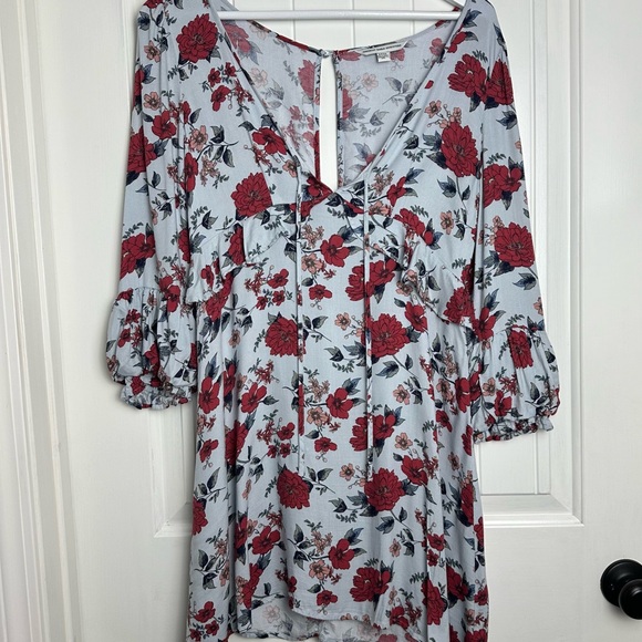 American Eagle Boho Chic blue statement sleeve floral sundress size small - Picture 2 of 9